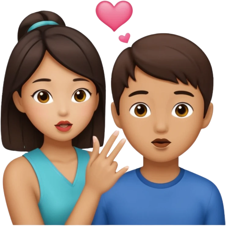 Asian girl blowing kiss to brunette boy  emoji