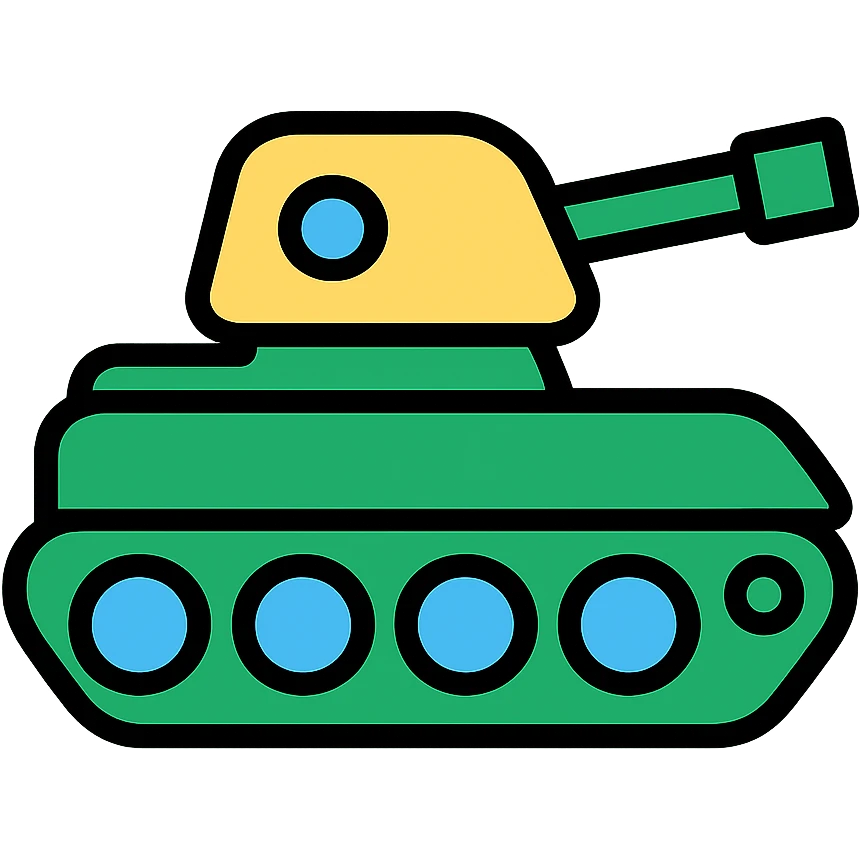Military tank with cannon and tracks colored icon emoji