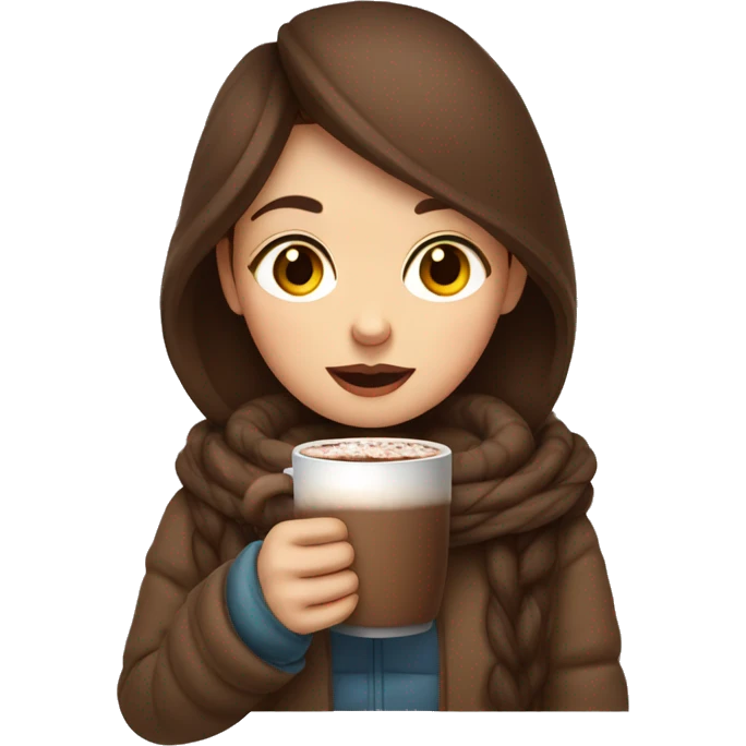 girl with brown hair sipping hot chocolate in cold weather emoji