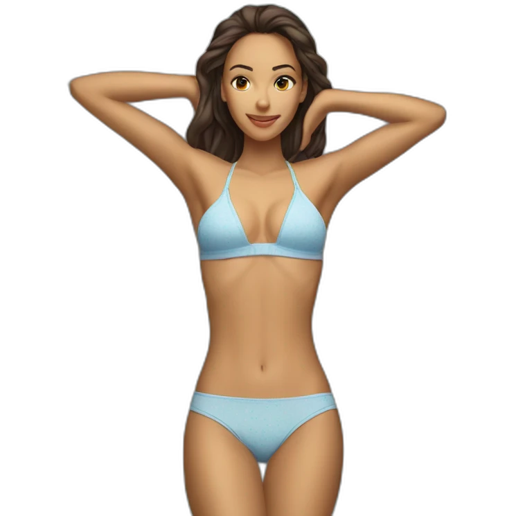 Slim-fit Caucasian woman bikini pose (beach body) bed emoji