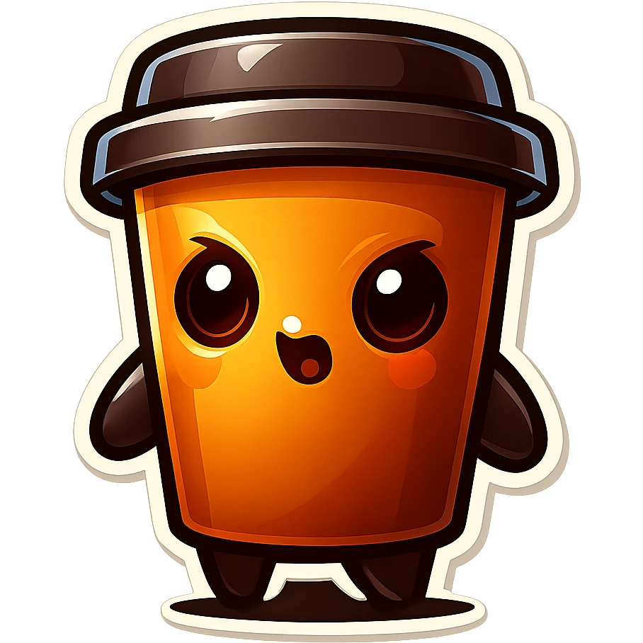 Tall coffee cup, dramatic, hiding emoji