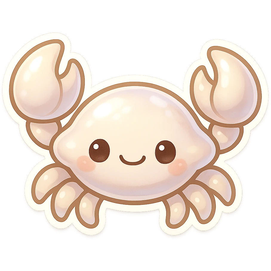 chibi-style crab in pearl tones, glossy shell, sweet smile, no background emoji