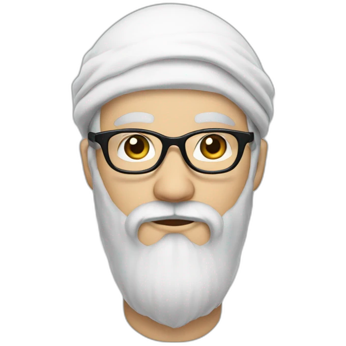 white man with long black beard no moustache and white turban and small frame glasses emoji