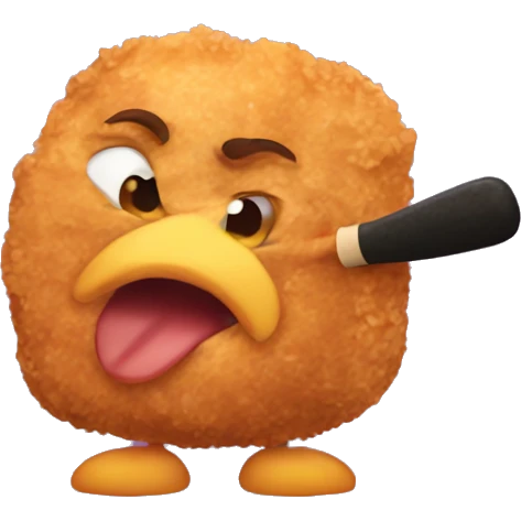 Chicken nugget holding a bat and angry emoji