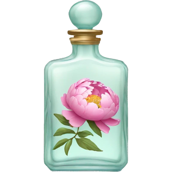 glass perfume bottle with a peony emoji