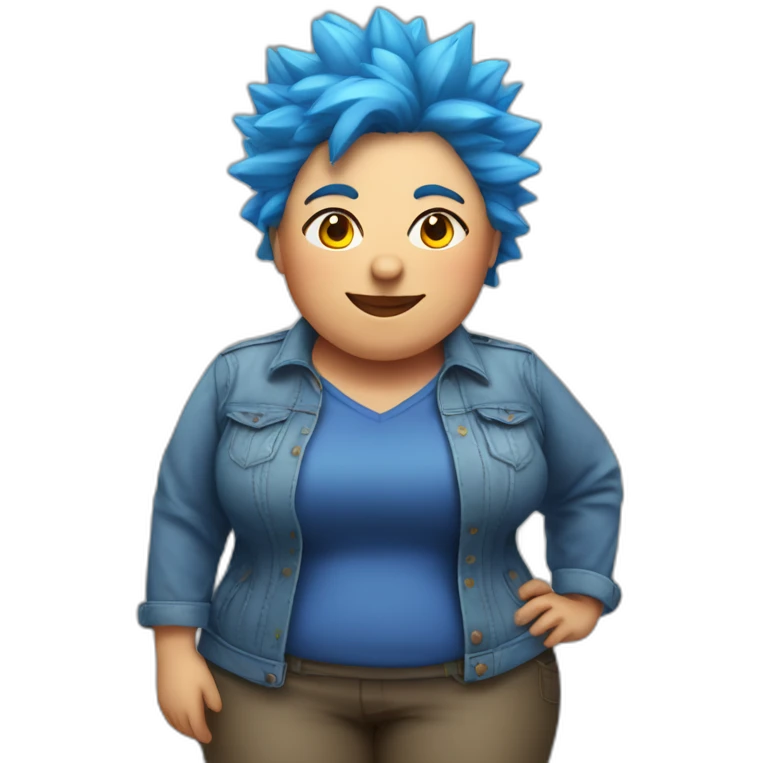Middle-aged fat lesbian Chilean woman short spiky bright blue hair emoji