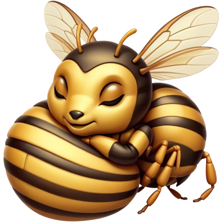Meme-Worthy Cute Sleeping Hornet Portrait Emoji, Head resting peacefully with a contented smile, showcasing a compact, striped body with softly closed wings and eyes gently closed in serene slumber, Simplified yet adorably endearing features, highly detailed, glowing with a soft, drowsy glow, high shine, relaxed and utterly lovable, stylized with an air of playful laziness, soft glowing outline, capturing the essence of a sleeping hornet that feels destined to become the next viral icon of adorable rest! emoji