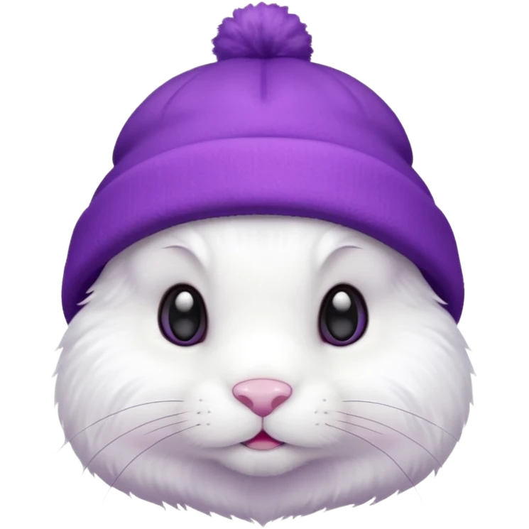 white Bunny wear a purrple benie hat emoji