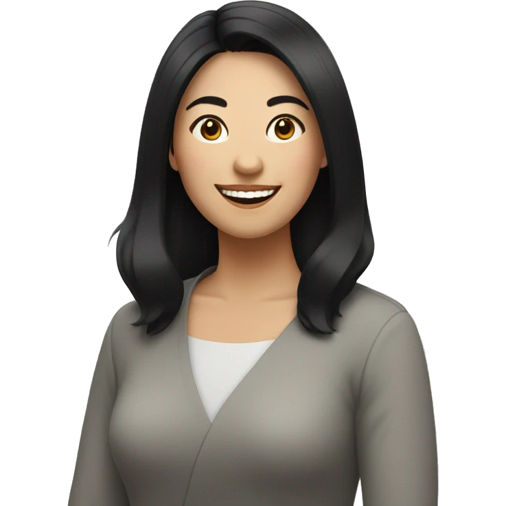 A 30s Asian woman with black hair, and smiling emoji