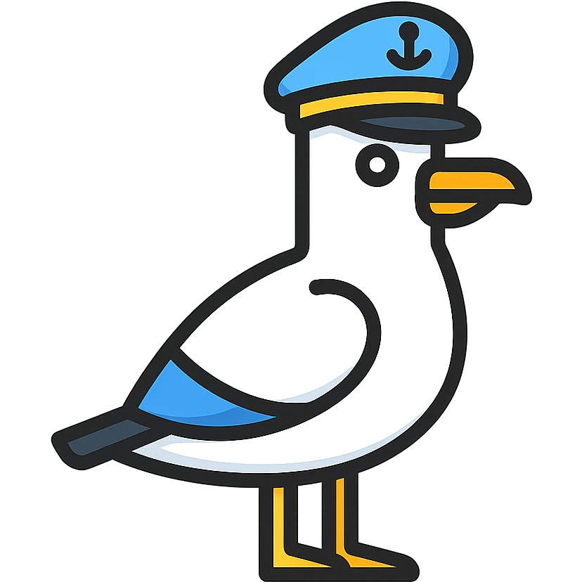 seagull with a captain hat emoji