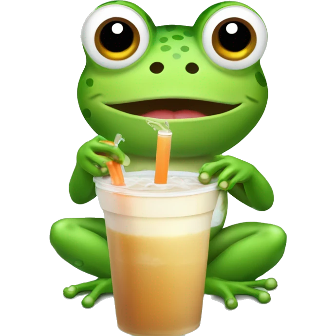 Frog with folwerband drinking boba tea emoji
