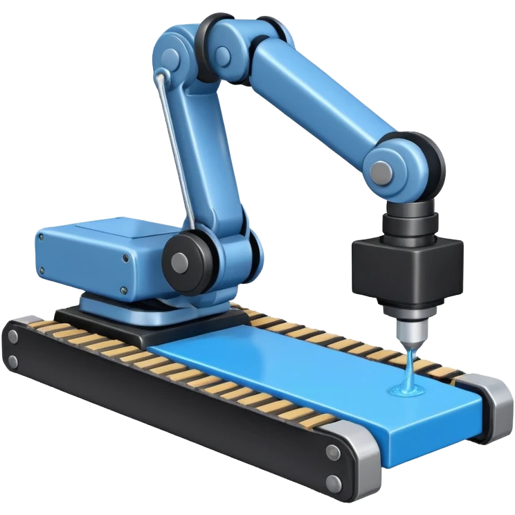 robot arm which is picking blue block on conveyor belt emoji