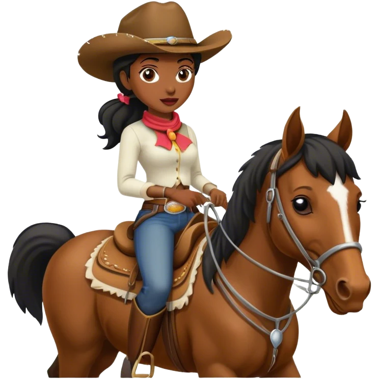 Black woman riding a horse with a cowboy hat emoji
