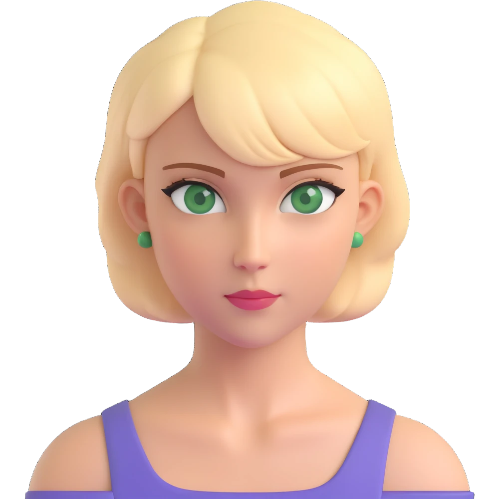 woman with thick blonde short hair and green eyes, neutral expression, upper body portrait emoji