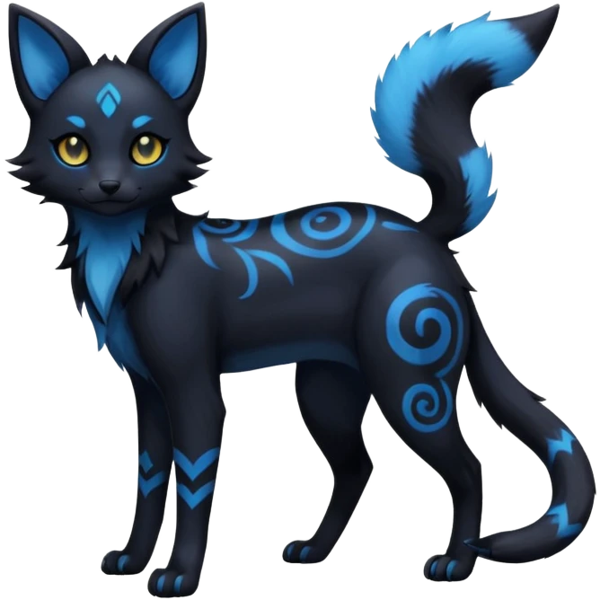 Kawaii dark edgy gloomy dusky dull-colored fantasy ethereal feline-vernid-umbreon--fursona animal creature with a tufted tail full body with intricate markings  emoji