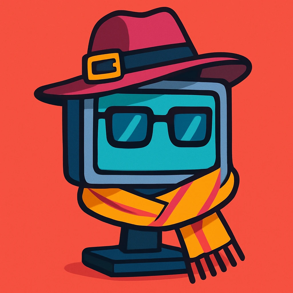 a computer monitor with a chic hat, scarf, fashionable details, dress to impress in your computer emoji
