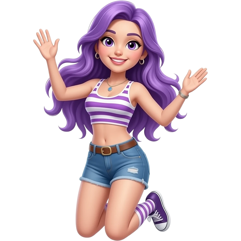 sexy girl with long purple hair is jumping emoji
