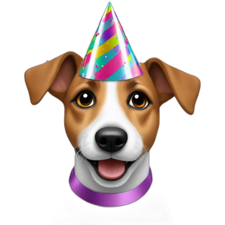 jack russel with party hat and confetti emoji