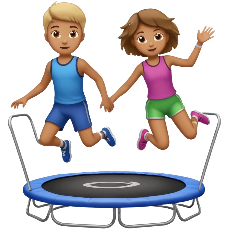 Trampoline with two people bouncing on it, one boy, one girl  emoji