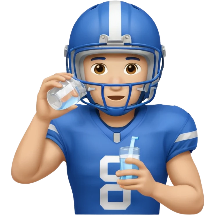 football player center position in blue gear helmet on sipping water emoji
