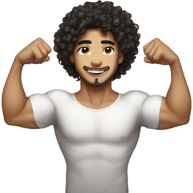 curly hair show biceps asian emoji