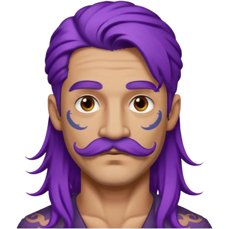 long purple haired man, mustached and face tattoes emoji