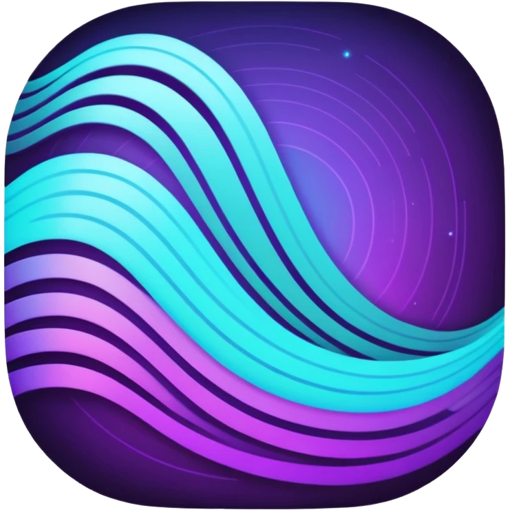 futuristic minimalistic icon, holographic wave symbolizing "Many voices. One purpose. One future", glowing purple and cyan lines, dark sci-fi background, no face, abstract unity design, 1:1 aspect ratio
 emoji