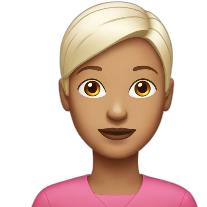 Full bald woman wearing pink emoji