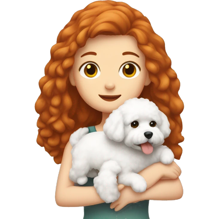 redhead girl hugging bichon frise dog emoji