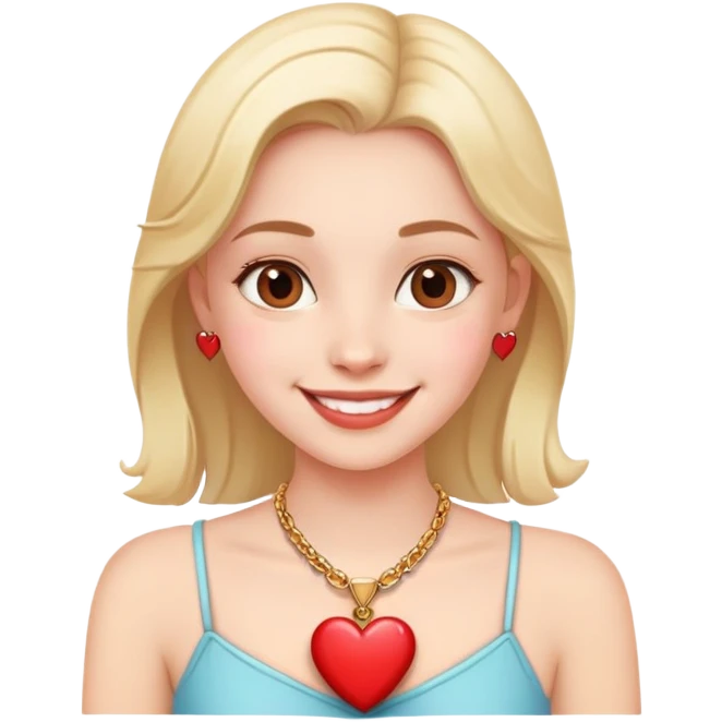 smiling girl with heart necklace emoji