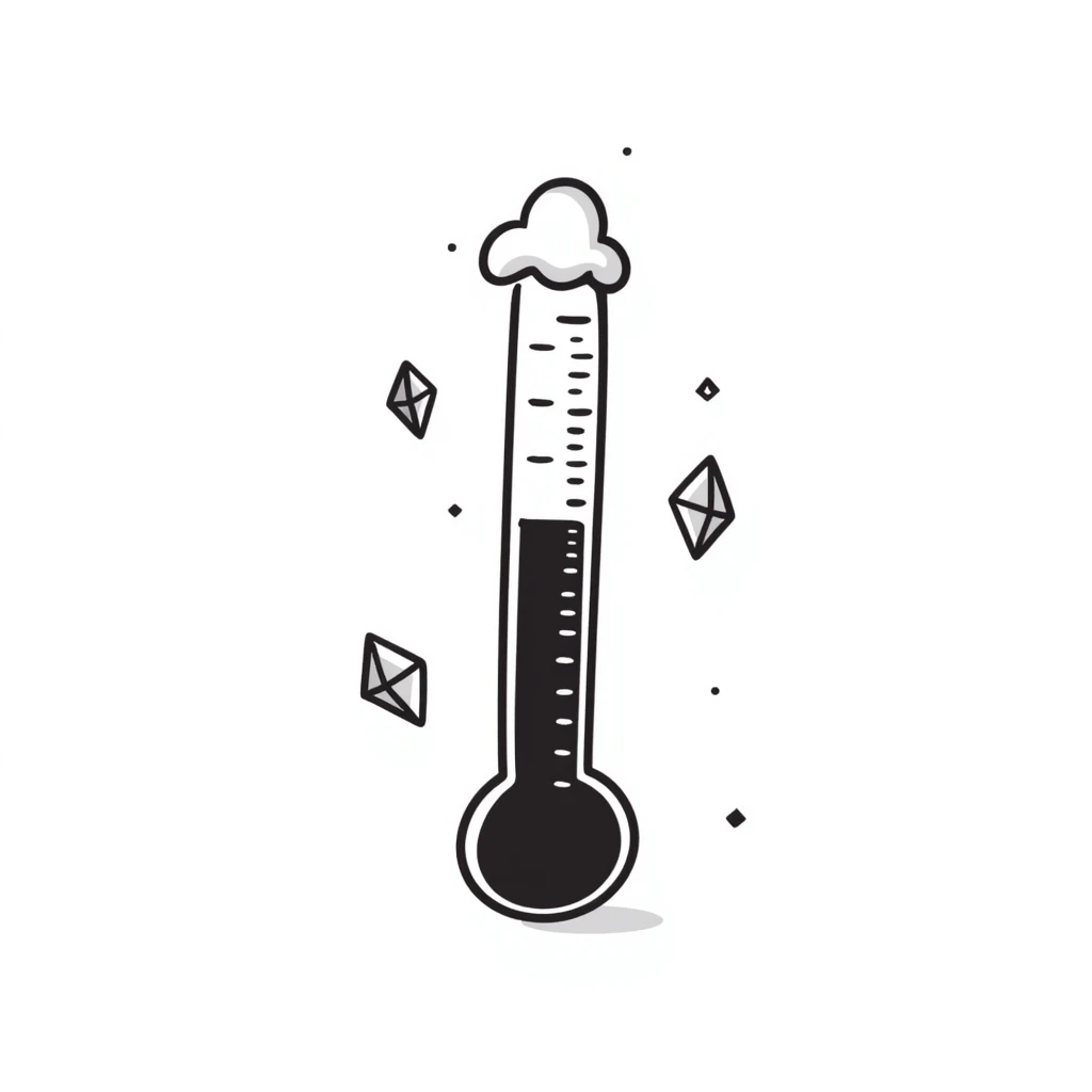 Thermometer showing low temperature with ice crystals emoji