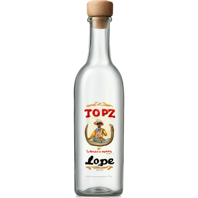 Long cylindrical tequila blanco bottle with the text "lopez" clearly written in the middle of the label and a light wood cap emoji