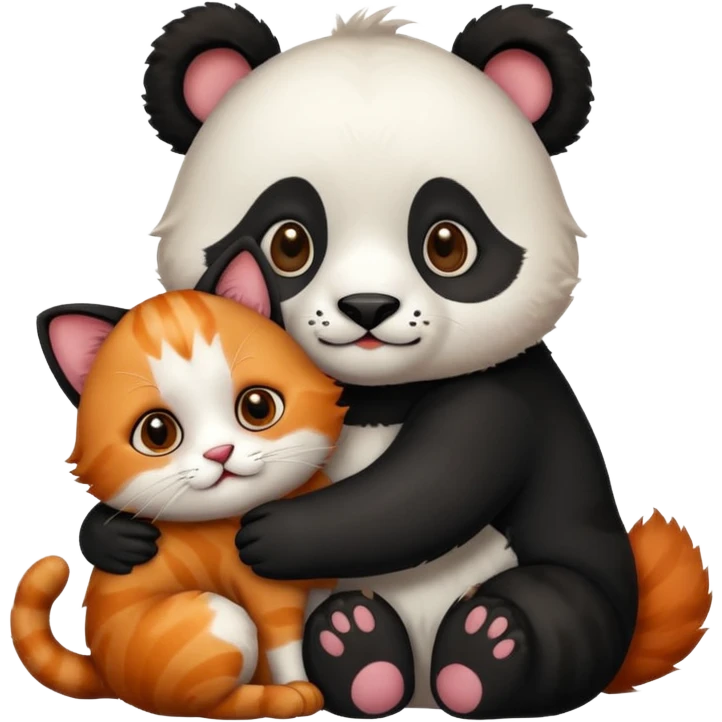 Panda hugging a calico cat with half its face ginger and the other half black emoji