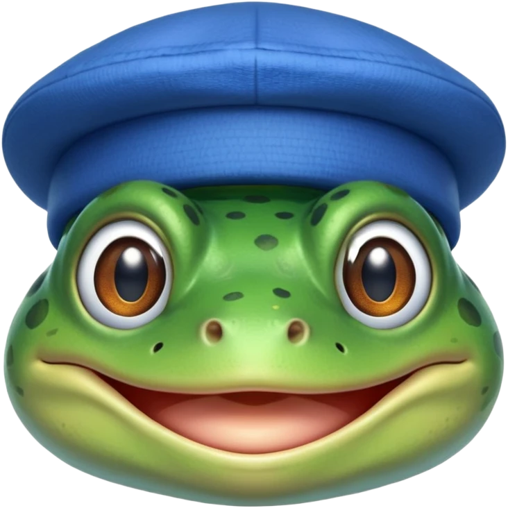 frog blinking and smiling while wearing a blue hat emoji