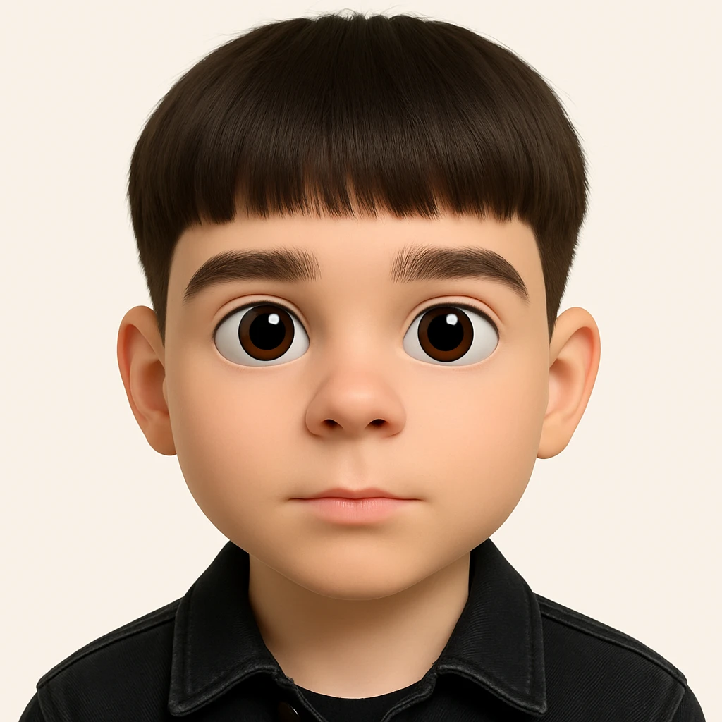 Create a realistic 3D emoji based on the photo with large eyes, preserving facial details, without pimples and mustache, wearing a black denim jacket. The style should resemble a 3D emoji look. emoji