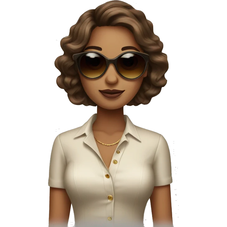 Fashion girl with brown hair  with sunglasses in old money style  emoji