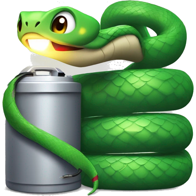 A snake with a flashlight as a head and his tail connected to a car battery emoji