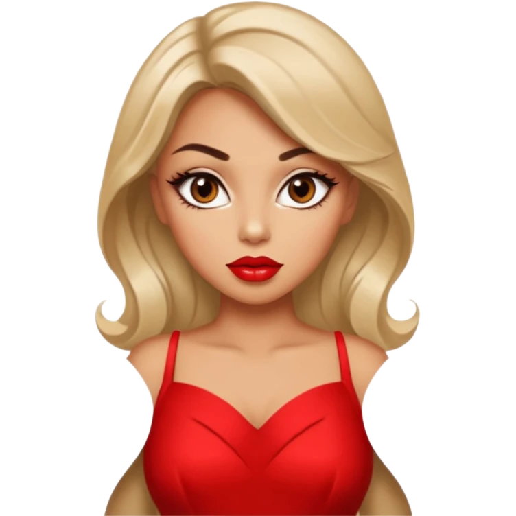 A woman wearing a glamour dress looks sexy and looks like a tart. Her eyes are charming  emoji