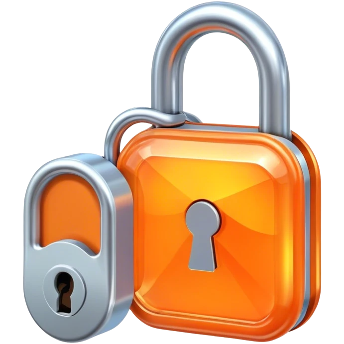 Holographic and glassmorphic orange lock emoji