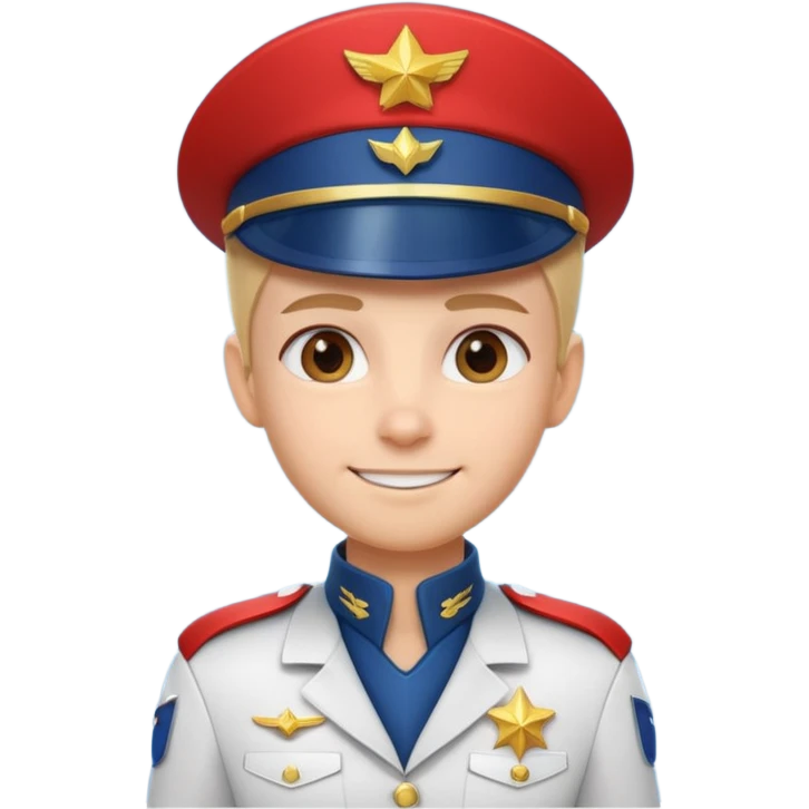 cute spaceship captain portrait, head and shoulders only, futuristic captain uniform collar, captain badge, confident smile, 3D cartoon, mobile game icon style, clean background, no text, no watermark
 emoji