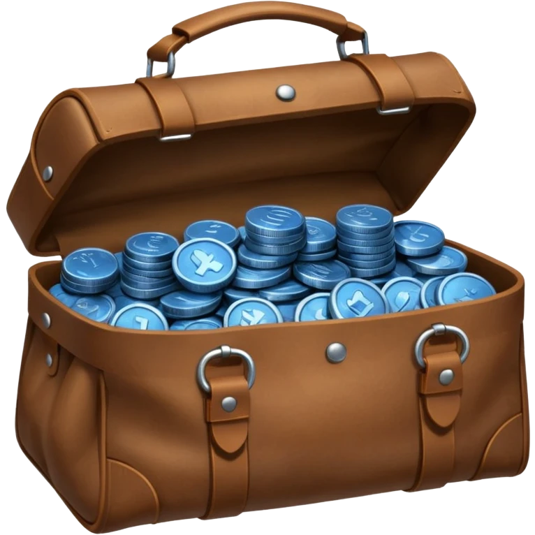 blue coins inside a brown bag  emoji