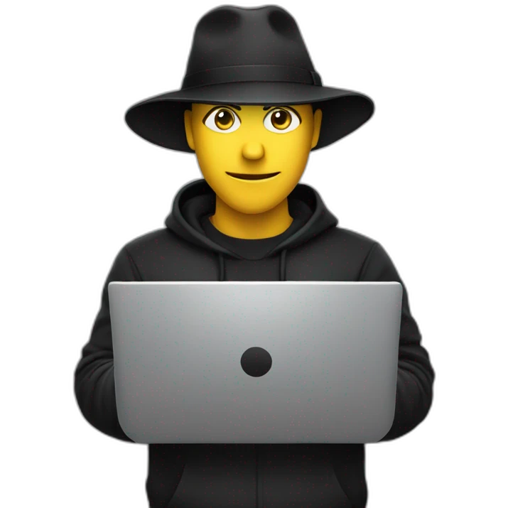 Hacker wearing black hat with laptop emoji