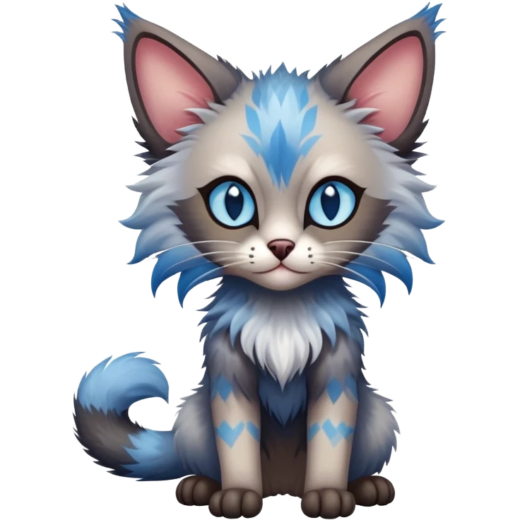 Colorful exotic Fantasy-Ragdoll-Fakémon-Lykoi-feline-hybrid (full body) emoji