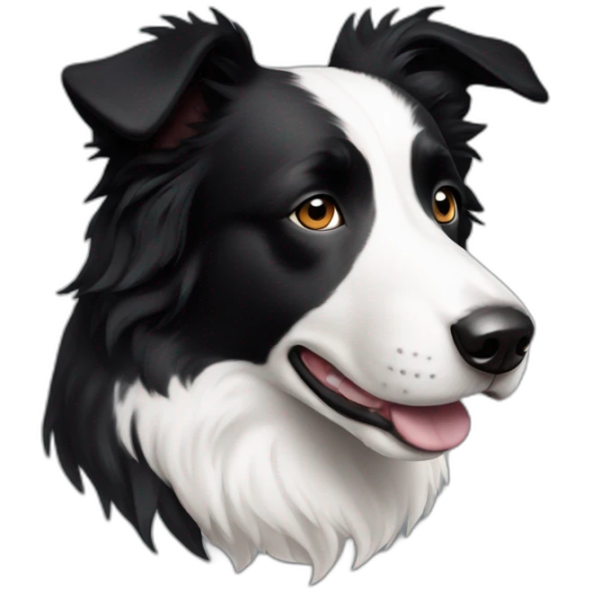 A black and white border collie with an asymetric white spot on his head emoji
