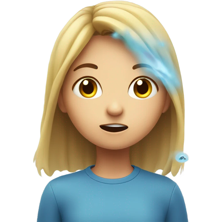 Girl visibly scared and worried, hiding from germ particles in the air emoji