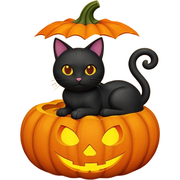 Black cat in a pumpkin emoji