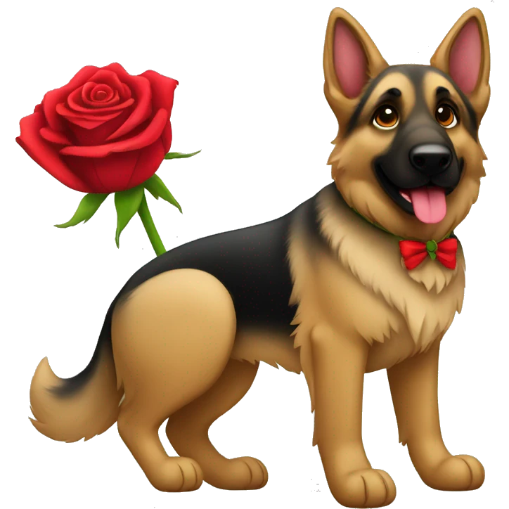 German Shepard with red rose emoji
