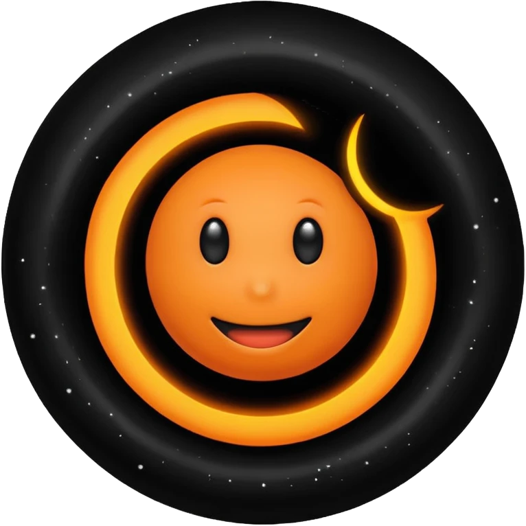 make a blackhole, accretion disk and all, with an orange smiley face, black head, orange ring, orange eyes, orange mouth, no other details emoji