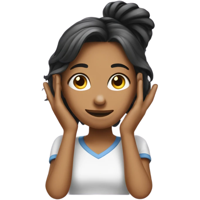 Girl tucks hair behind ear with a smirk emoji