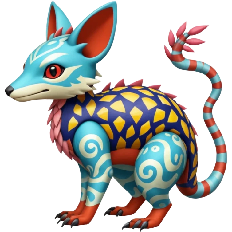  African Patterned stitched exotic tropical cyber-Sleuth-Loyd-Garmaddon-Litten-Linoone-Noibat-Fakémon-Pokémon-Vernid-creature emoji
